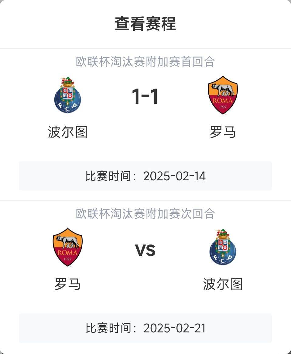  羅馬頂?shù)米?？意甲歐戰(zhàn)8隊3隊直通4隊出局，羅馬首回合1-1波爾圖