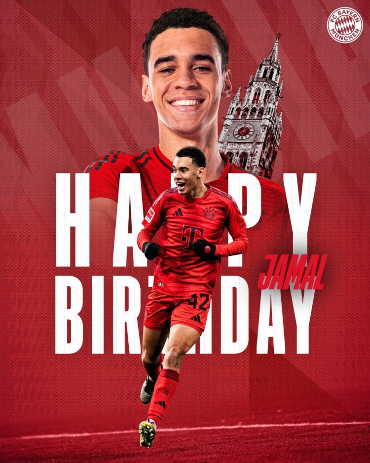  拜仁官方祝穆西亞拉22歲生日快樂，加盟至今出戰(zhàn)196次獲59球38助