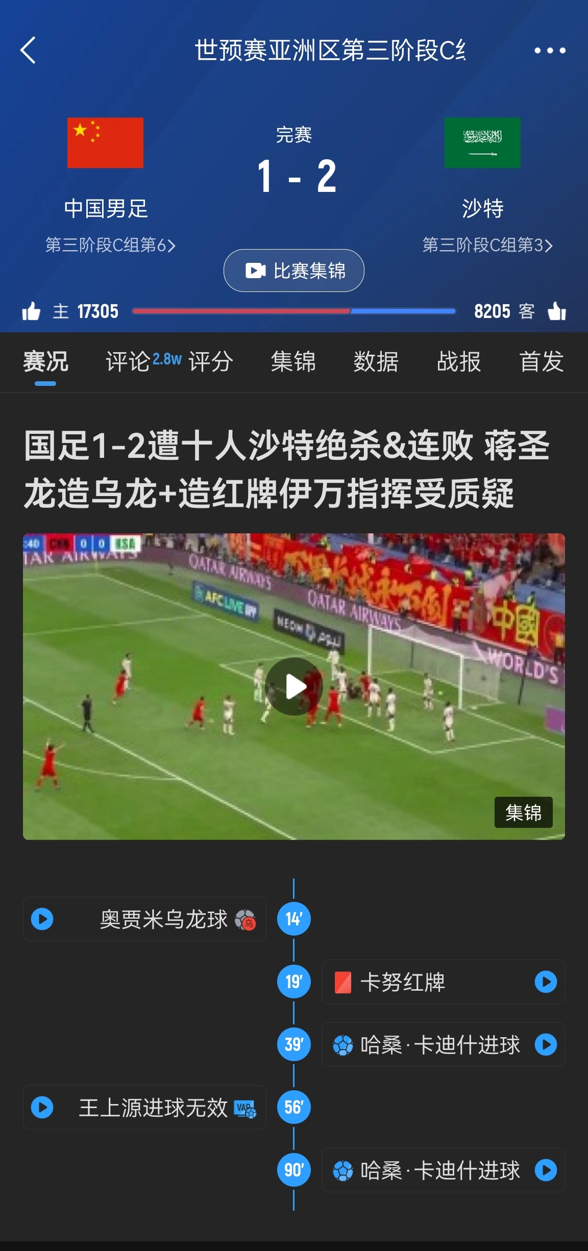  今天什么劇本？首戰(zhàn)沙特也是半場(chǎng)紅牌+蔣光太傷退，最后國(guó)足被翻