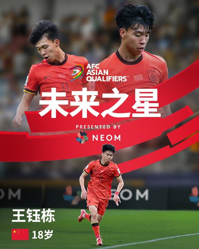  亞洲杯官方社媒發(fā)布王鈺棟個人海報：青年軍的旗幟，飄揚在前哨